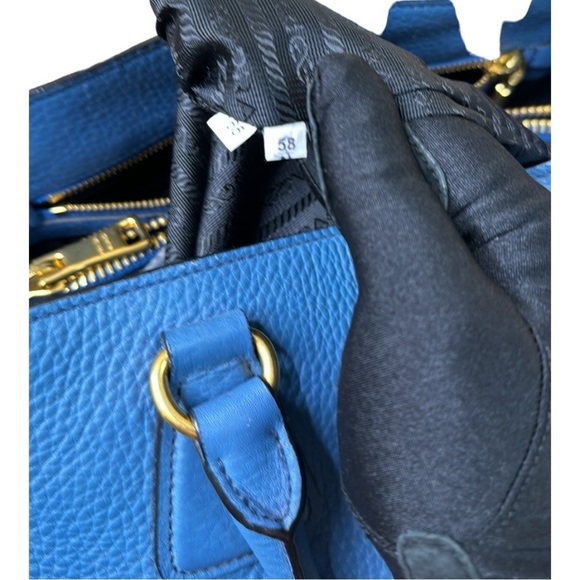 Prada Blue Pebbled Leather Vitello Daino Tote NO Shoulder Strap - Picture 5 of 5